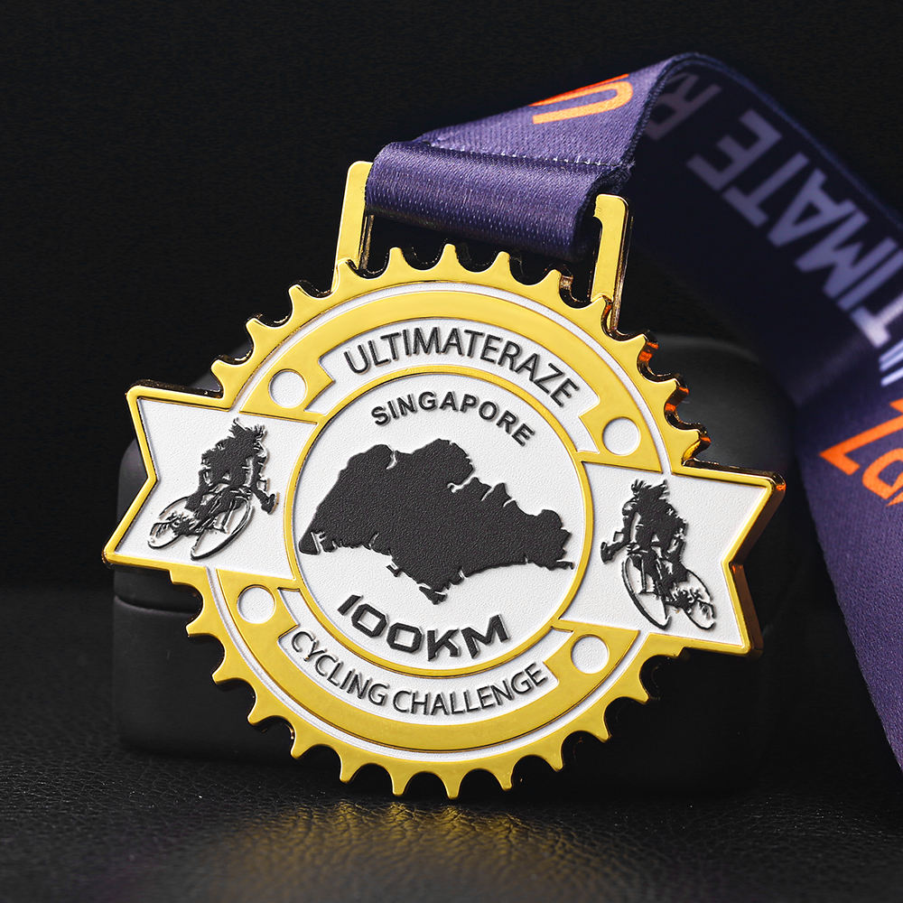 Manufacture No Minimum Order Uv Printing 3d logo Run and Bike Medal Gold Plated Cycling Challenge 100km Finisher Medal
