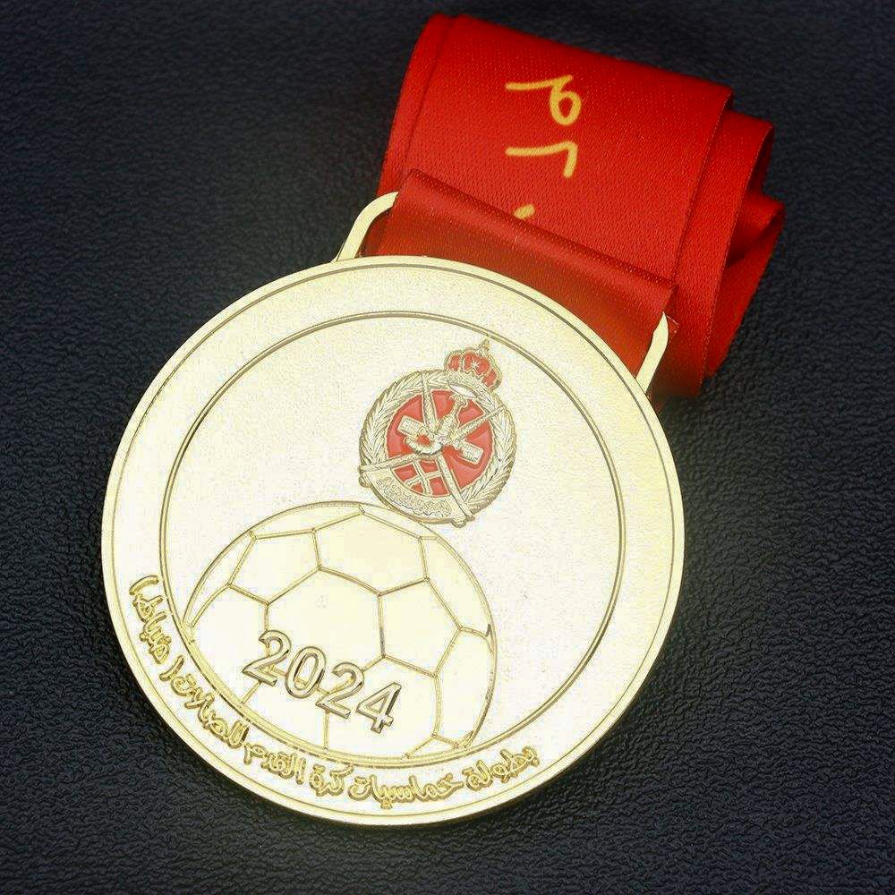 Square rounded corner gold football medal, enamel German league metal commemorative plaque, customizable.
