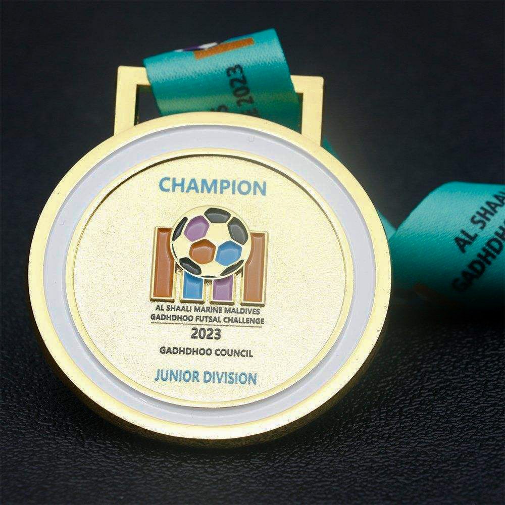 Square rounded corner gold football medal, enamel German league metal commemorative plaque, customizable.