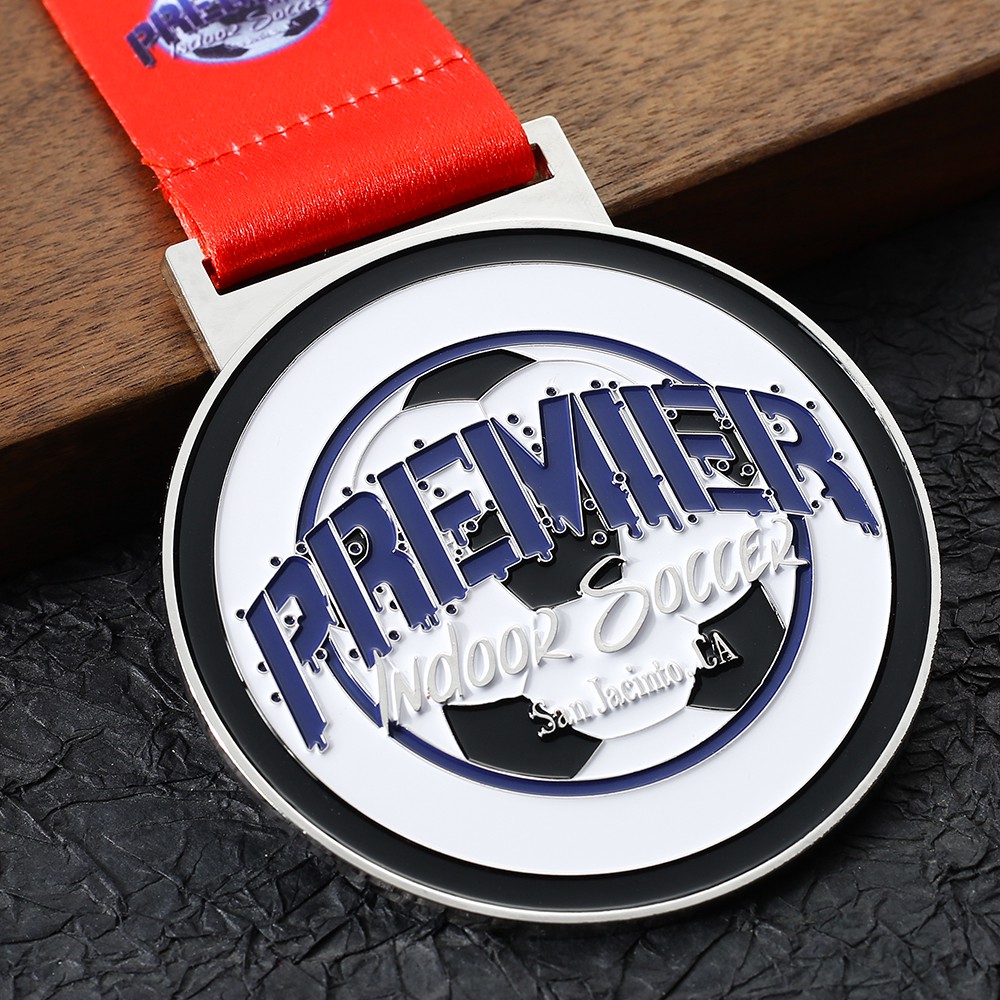 Gold, silver, and bronze tricolor football medals, 3D relief-carved football player event metal plaques, engraving available.