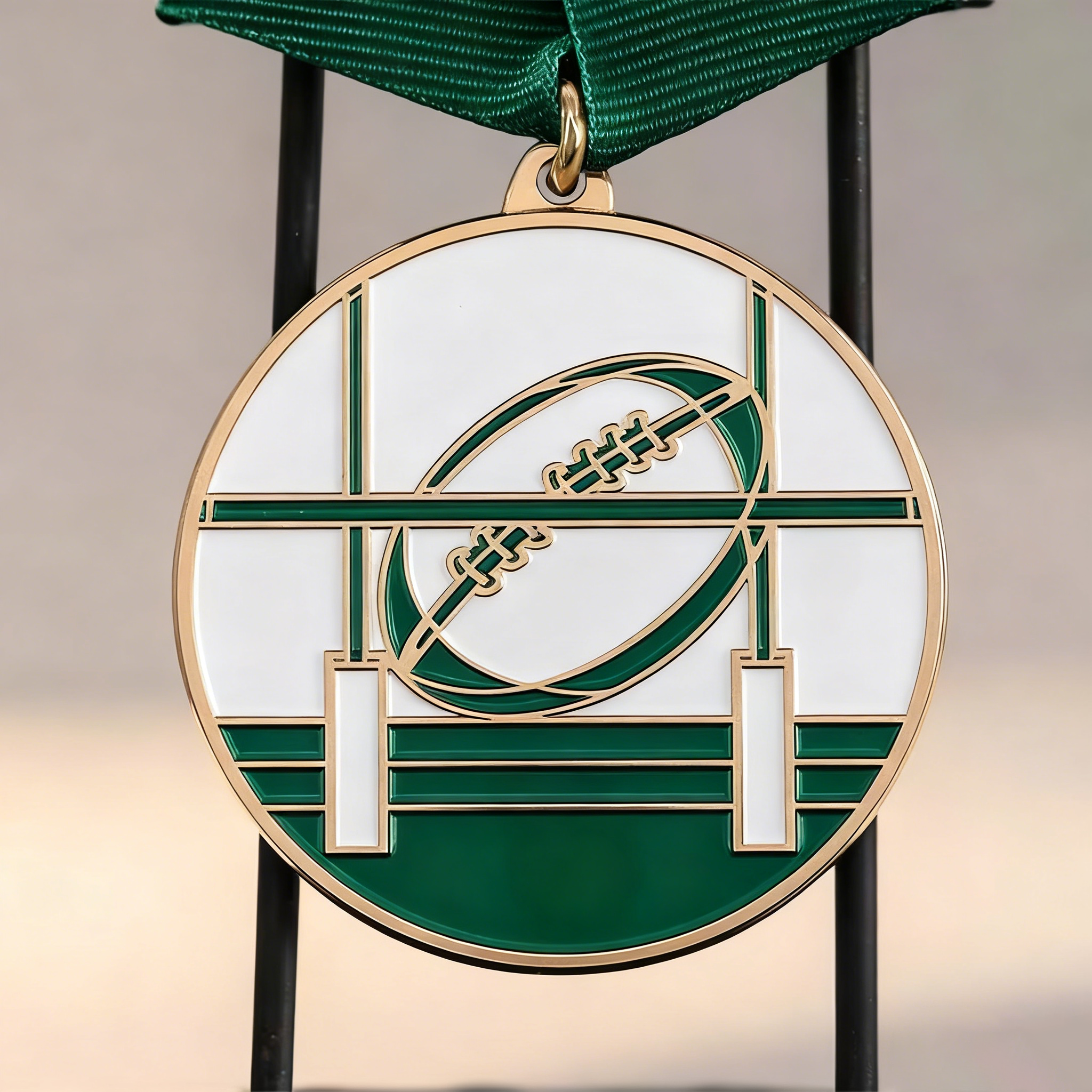 European-style Rugby League Medal, Enamelled Enamelled Medal with Relief of Field Lines, Metal Medal for School Rugby Games