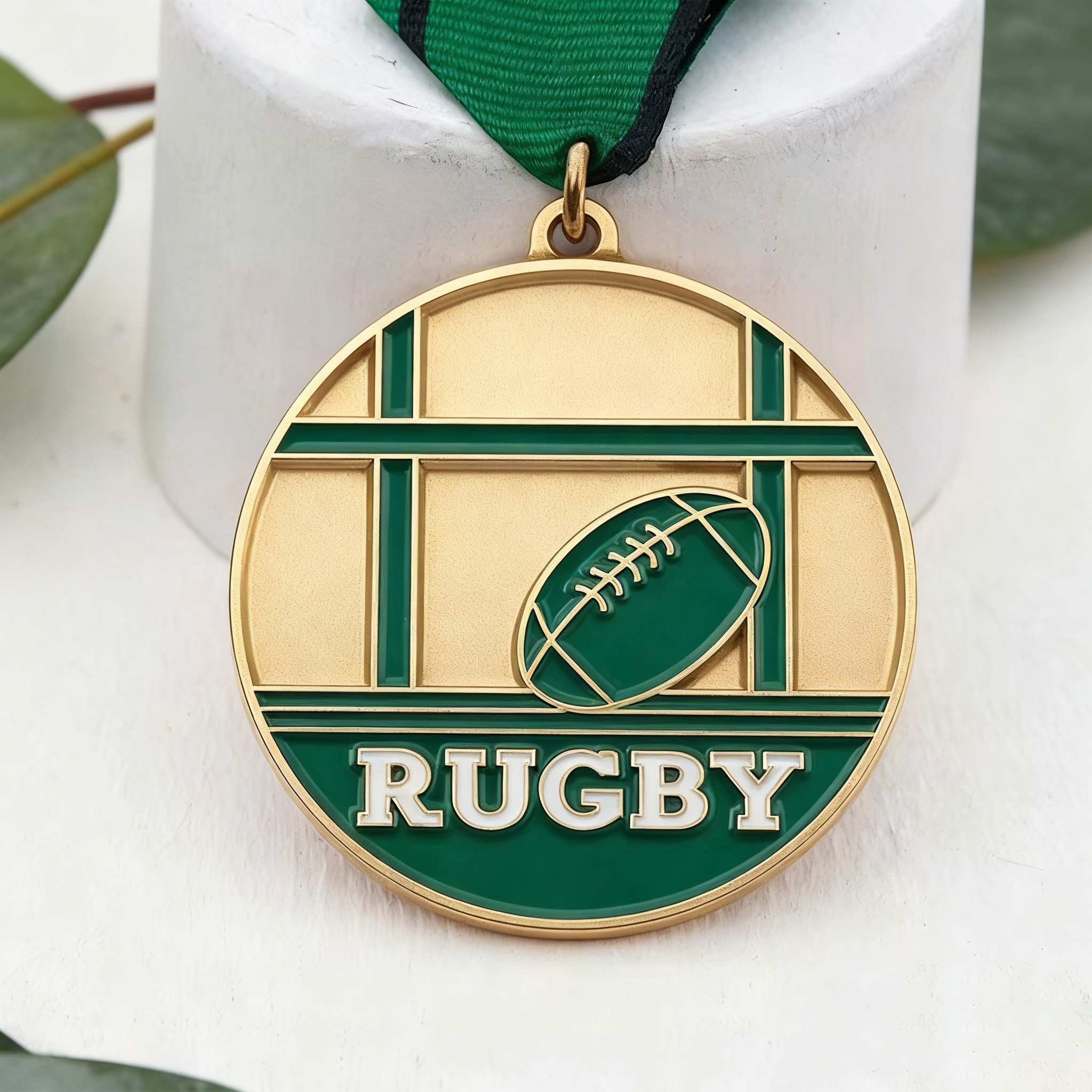 European-style Rugby League Medal, Enamelled Enamelled Medal with Relief of Field Lines, Metal Medal for School Rugby Games