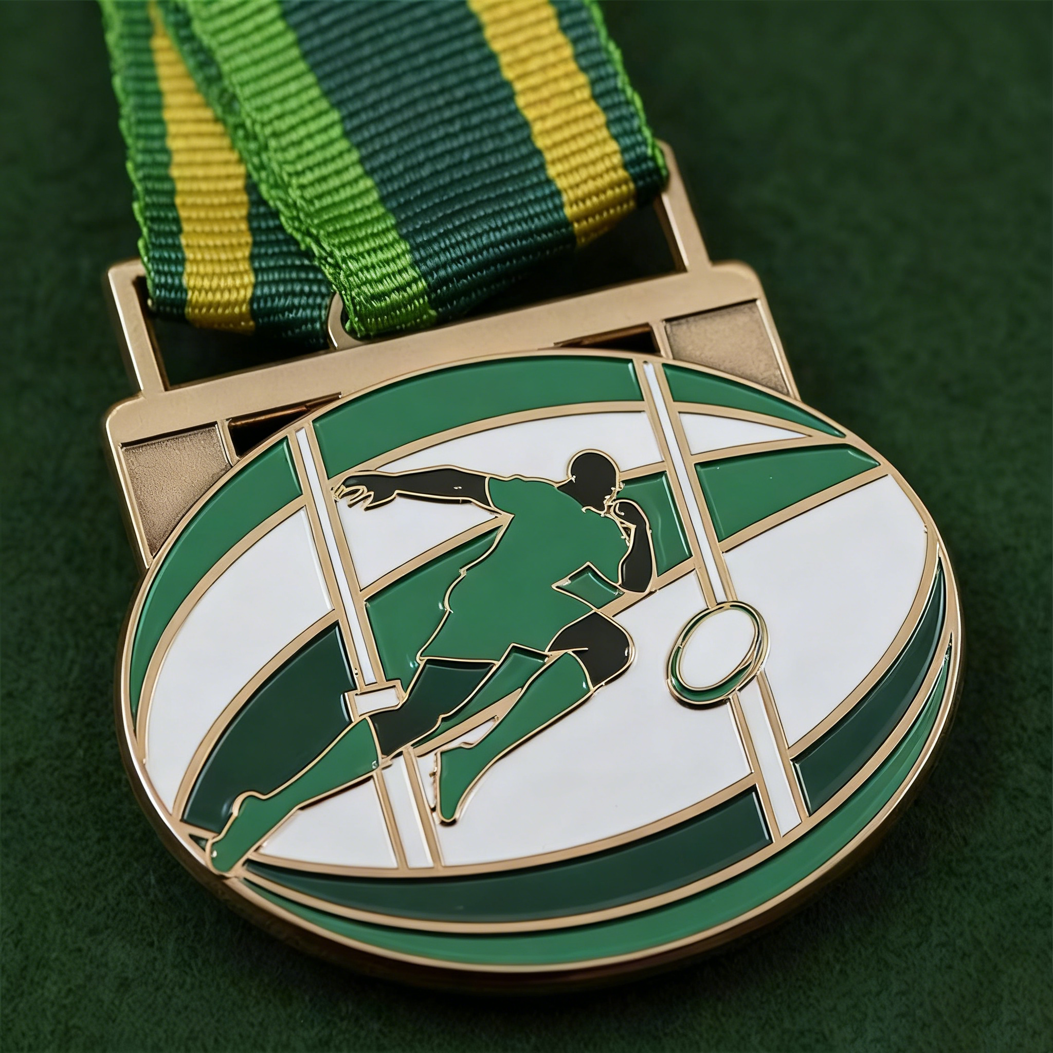 European-style Rugby League Medal, Enamelled Enamelled Medal with Relief of Field Lines, Metal Medal for School Rugby Games