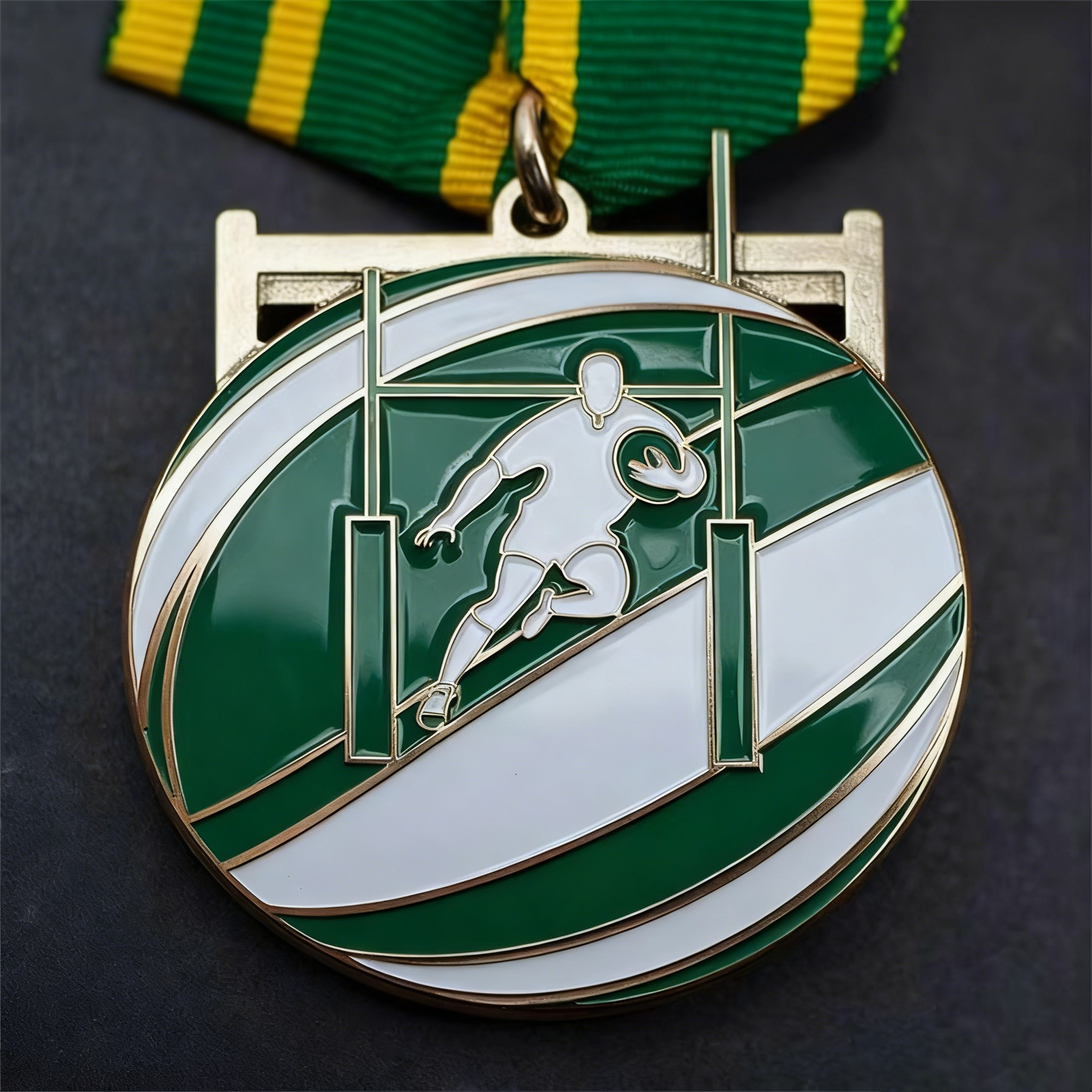 European-style Rugby League Medal, Enamelled Enamelled Medal with Relief of Field Lines, Metal Medal for School Rugby Games