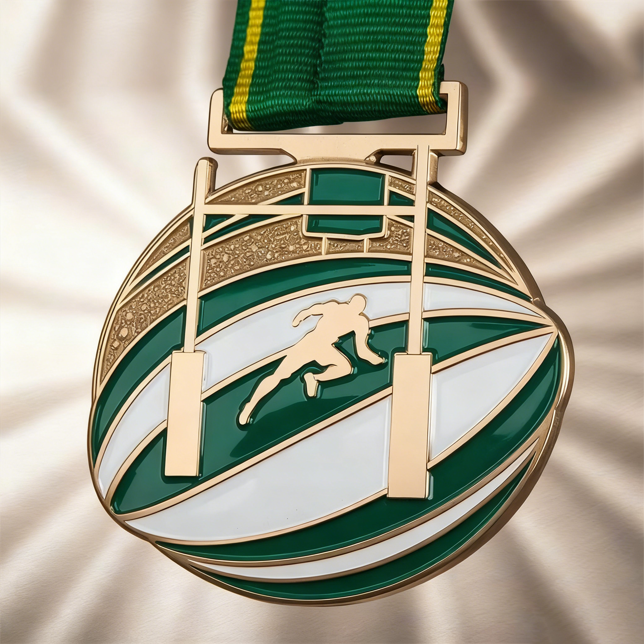 European-style Rugby League Medal, Enamelled Enamelled Medal with Relief of Field Lines, Metal Medal for School Rugby Games