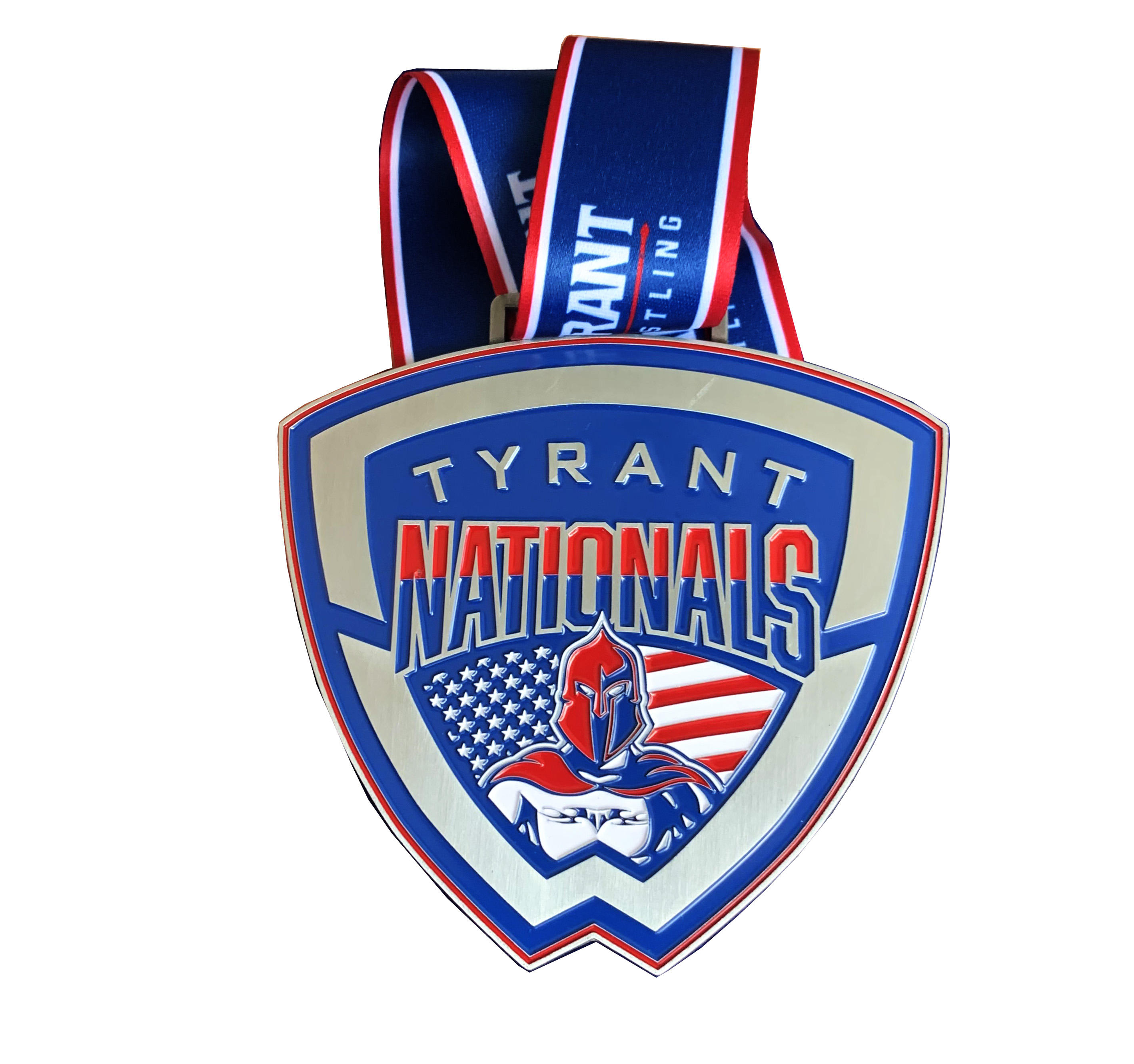 Antique silver relief 10th anniversary running medal, architectural landscape enamel marathon event irregularly shaped commemorative plaque, custom-made.