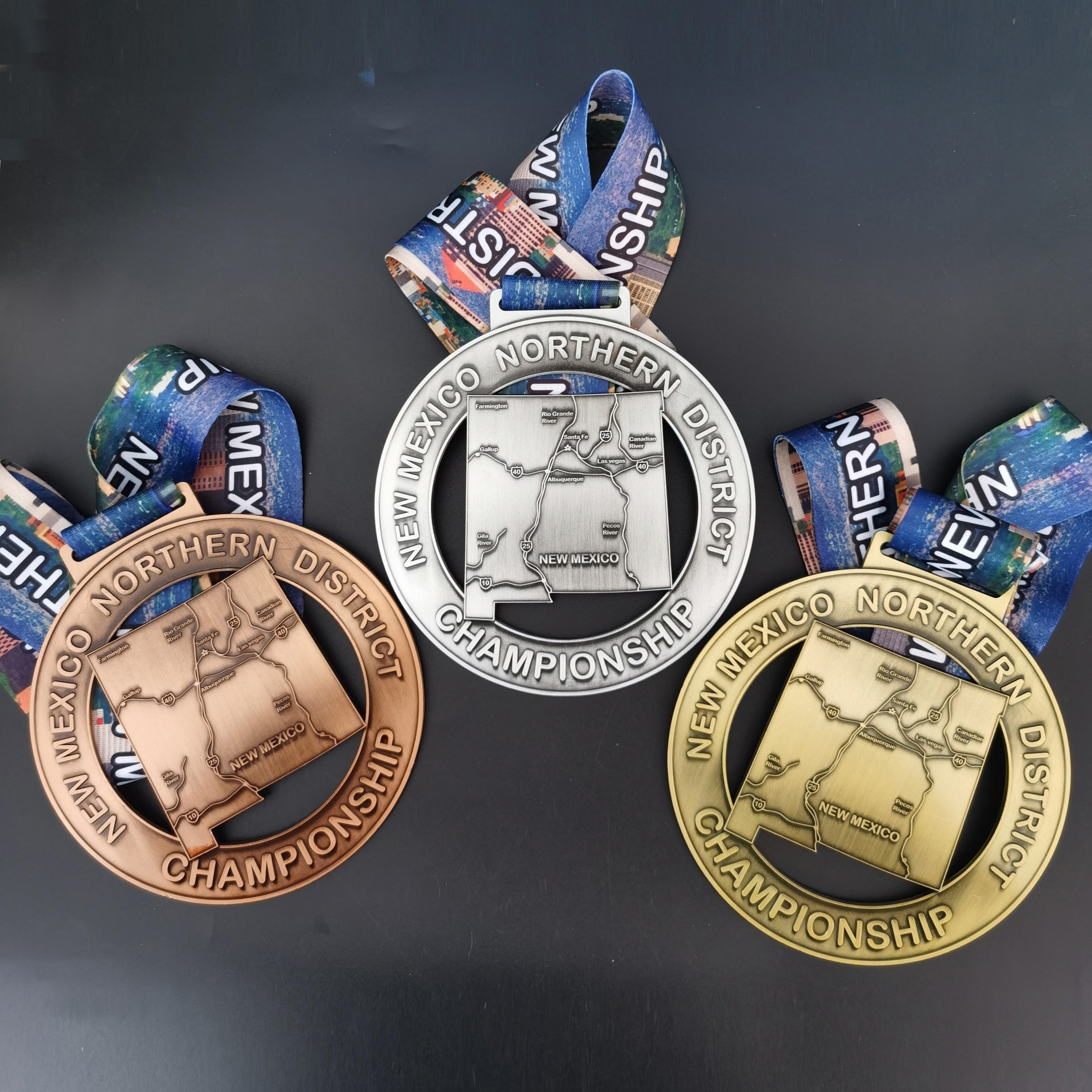 Antique silver relief 10th anniversary running medal, architectural landscape enamel marathon event irregularly shaped commemorative plaque, custom-made.