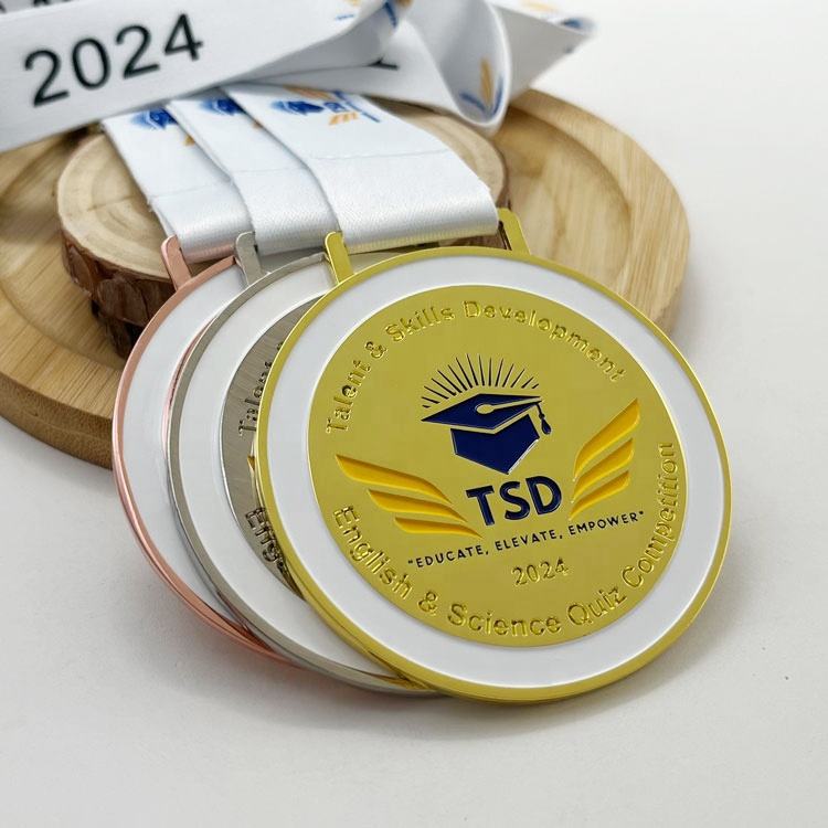 Manufacturer Customized Logo Zinc Alloy Die Casting Award Medals Trophies Company Skills Deveiopment Honor Medal With Ribbon