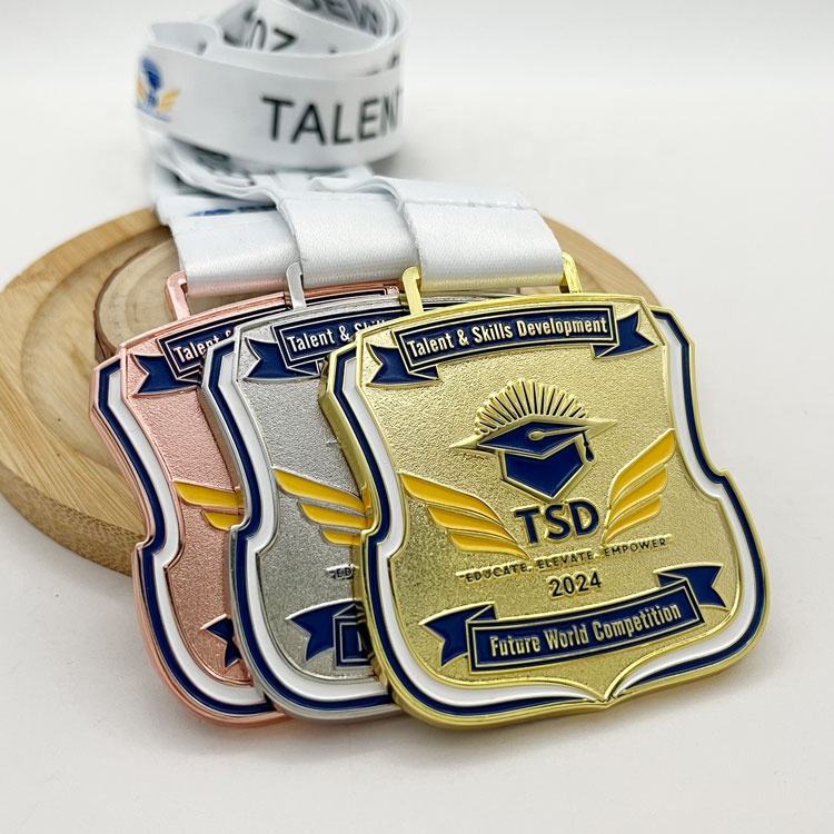 Manufacturer Customized Logo Zinc Alloy Die Casting Award Medals Trophies Company Skills Deveiopment Honor Medal With Ribbon