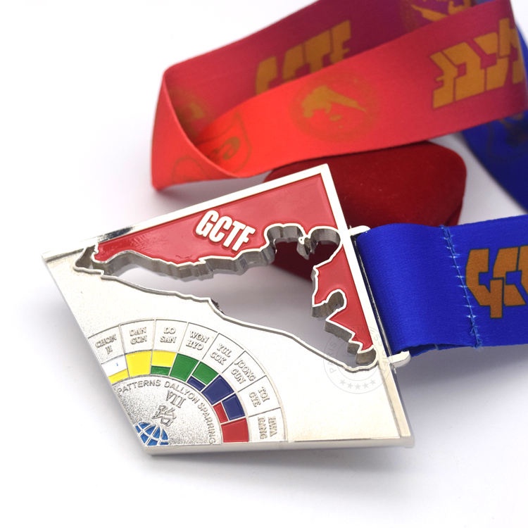 GCTF Taekwondo Medals Custom Shiny Silver Rose Gold Plating Medal Hollow Design Top Quality Double Sided Enamel 3d Medallions