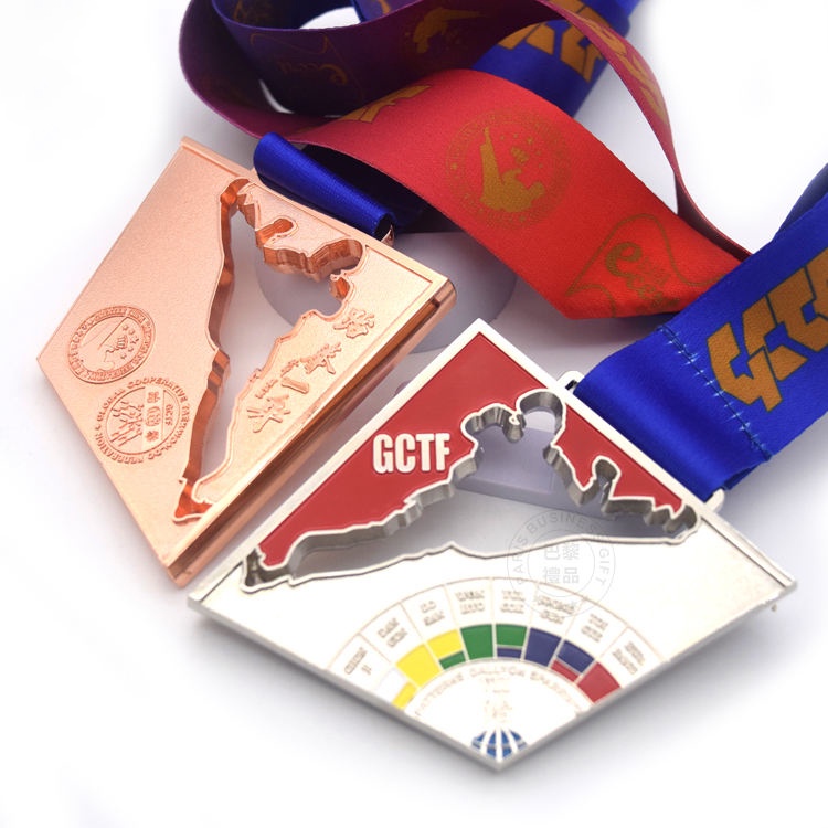 GCTF Taekwondo Medals Custom Shiny Silver Rose Gold Plating Medal Hollow Design Top Quality Double Sided Enamel 3d Medallions