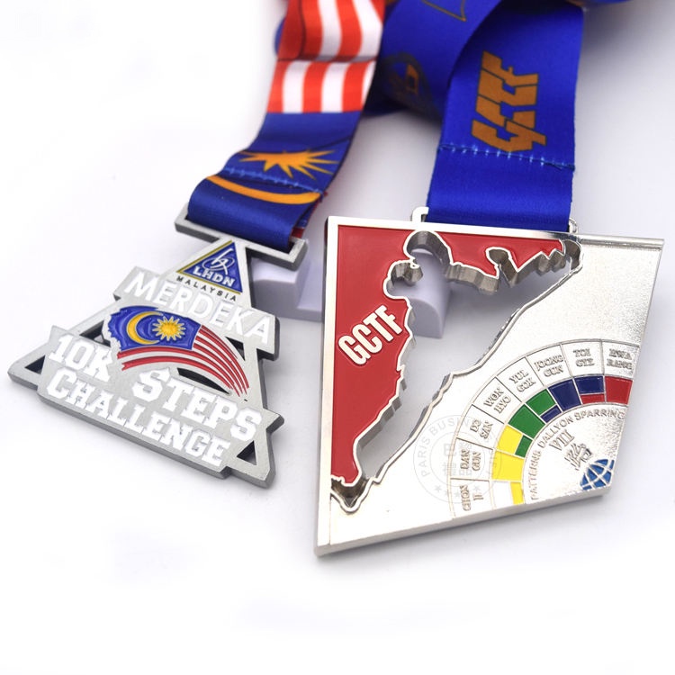 GCTF Taekwondo Medals Custom Shiny Silver Rose Gold Plating Medal Hollow Design Top Quality Double Sided Enamel 3d Medallions