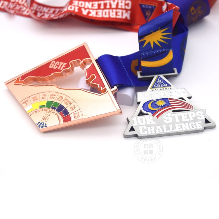 GCTF Taekwondo Medals Custom Shiny Silver Rose Gold Plating Medal Hollow Design Top Quality Double Sided Enamel 3d Medallions