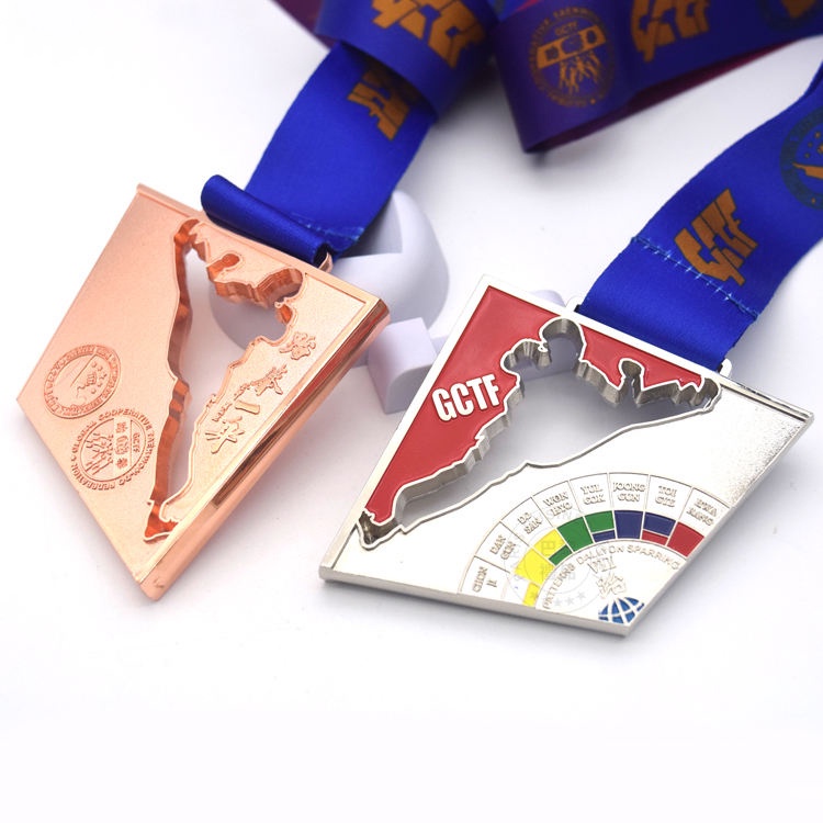GCTF Taekwondo Medals Custom Shiny Silver Rose Gold Plating Medal Hollow Design Top Quality Double Sided Enamel 3d Medallions