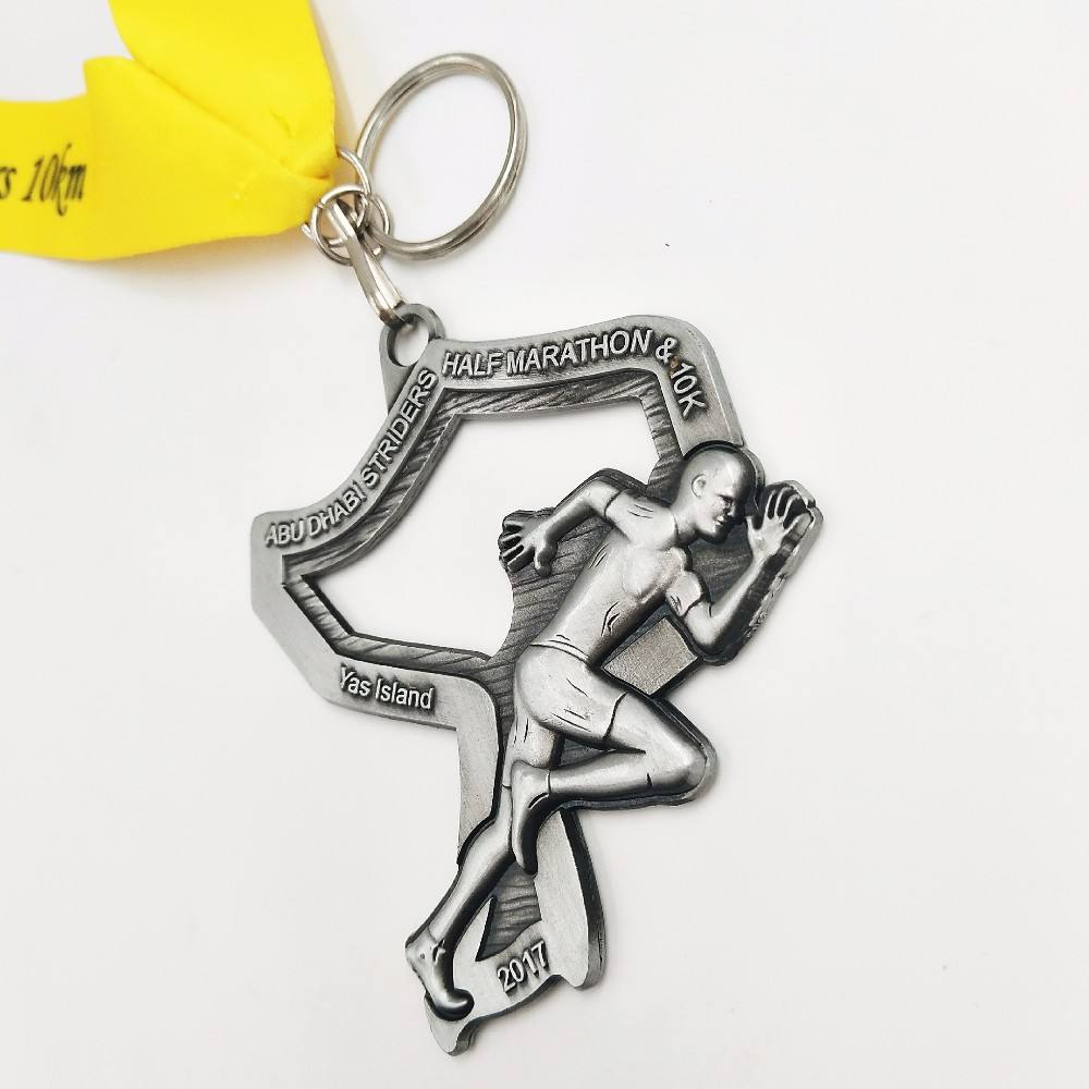 Metal hollow running medal, glittery pink silver commemorative badge