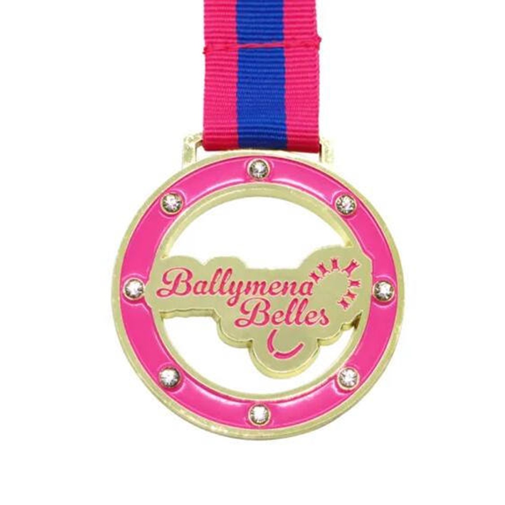 Customized sports medals for gymnastics and dance, featuring UV screen printing and embossed design; ideal for business gifts.