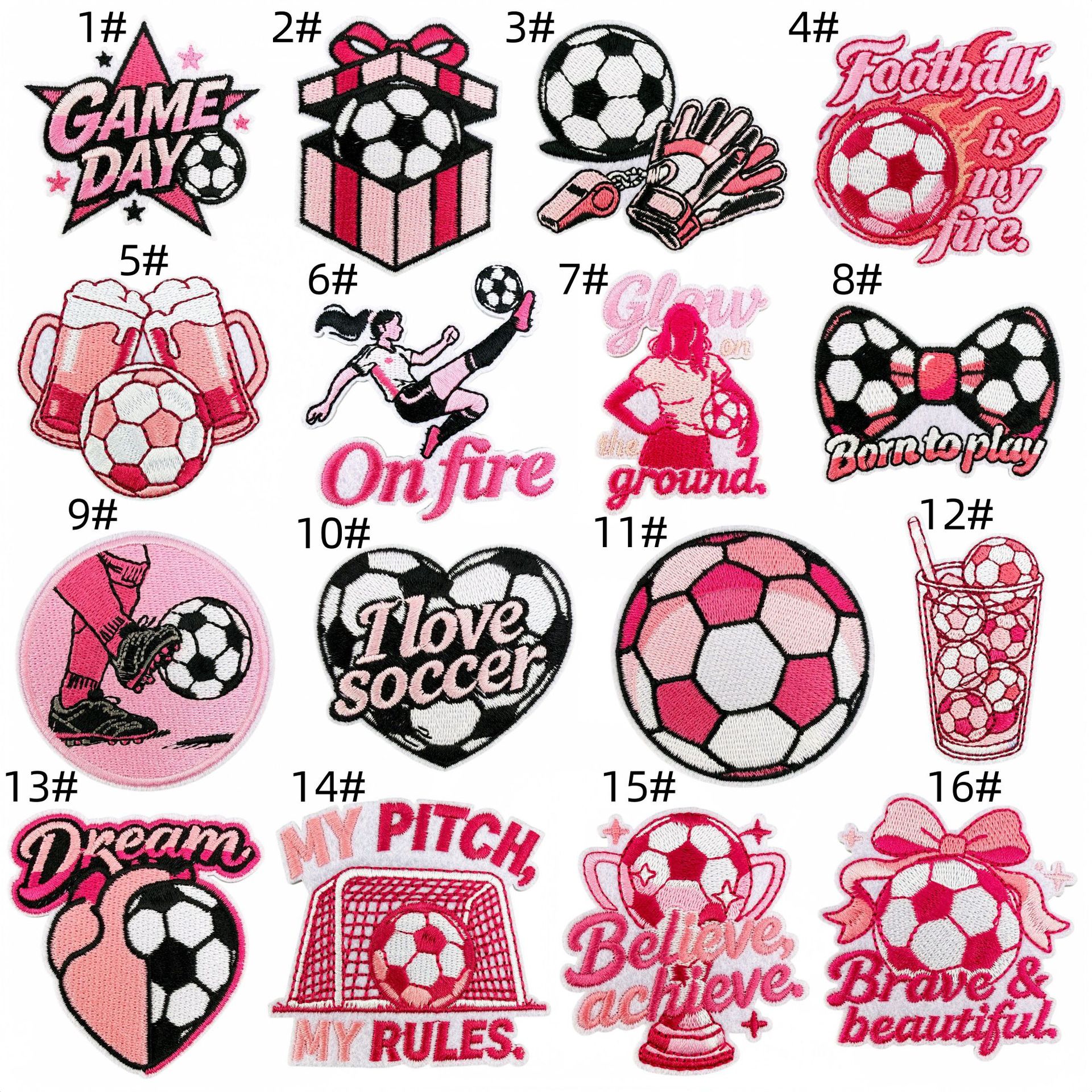 Sporty Pink Soccer Football Embroidered Patch for Clothes and Bags DIY Decorative Patches Computer Embroidery Ironing Hot Melt Glue