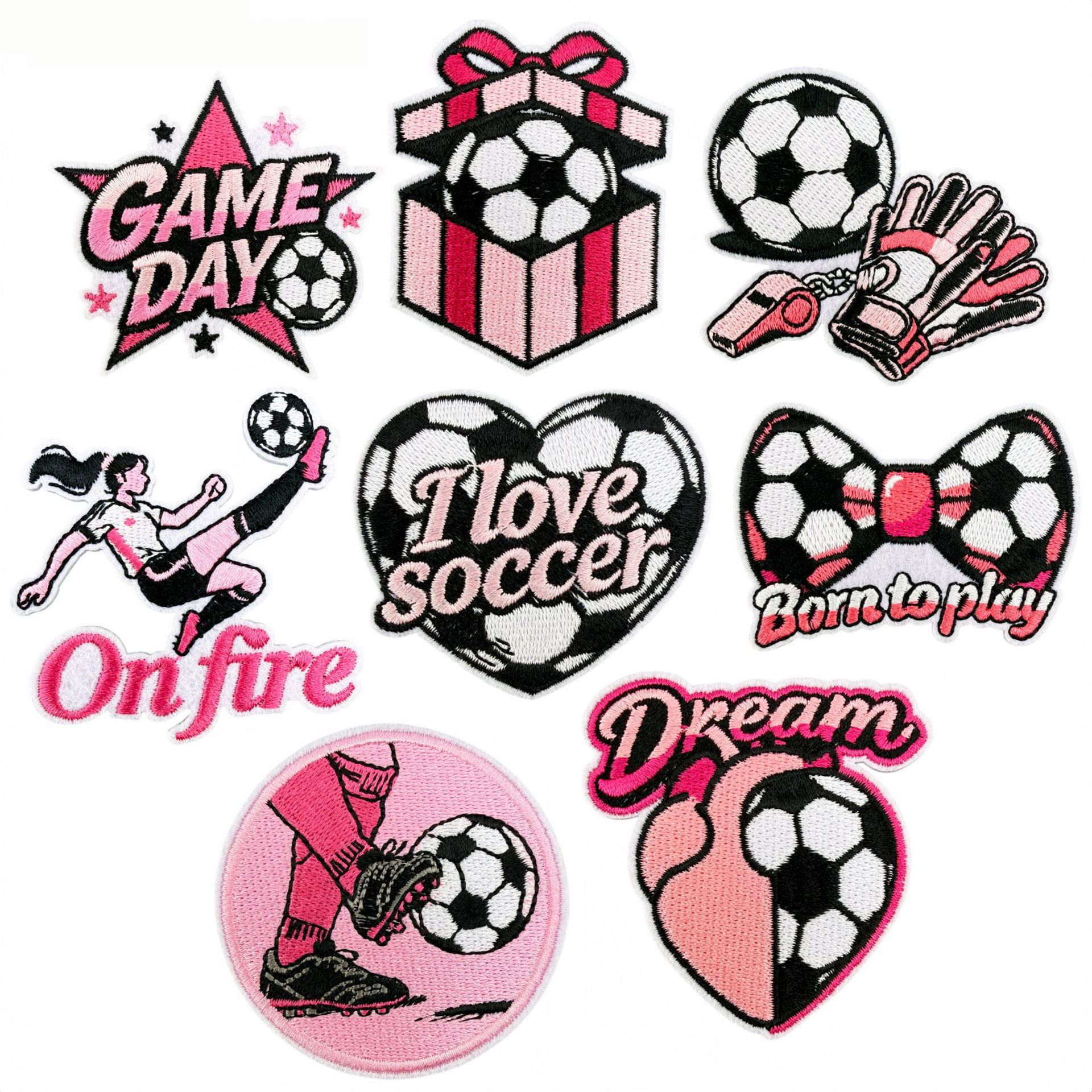 Sporty Pink Soccer Football Embroidered Patch for Clothes and Bags DIY Decorative Patches Computer Embroidery Ironing Hot Melt Glue