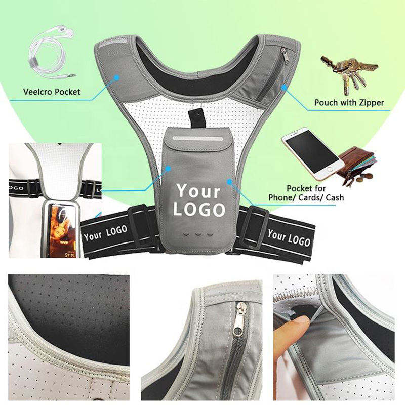 Custom Lightweight Chest Pack Adjustable Reflective Logo Trail Waterproof Running Vest Phone Holder for Tactical Vest Marathon