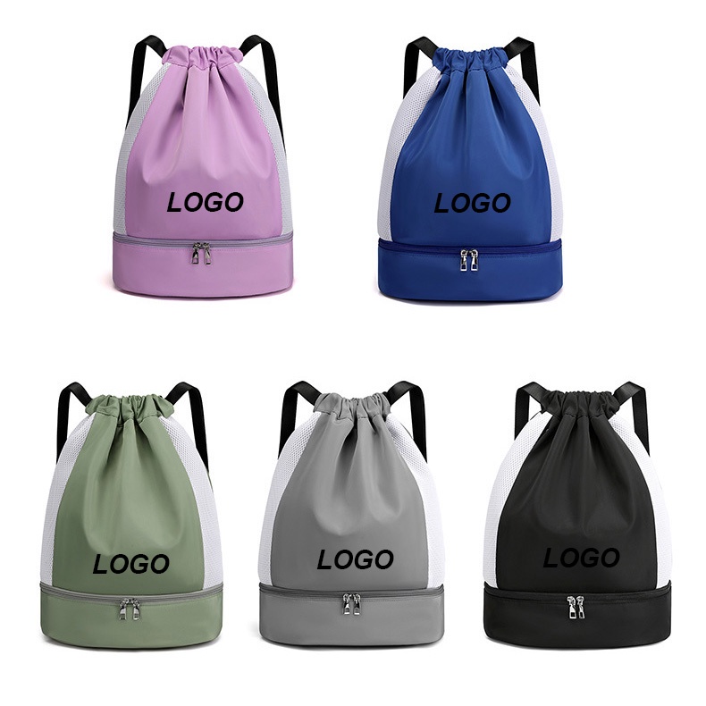 Dry-wet Separated Fitness Bag for Both Men Women Large Capacity Drawstring Closure Waterproof for Swimming Basketball Beach Use