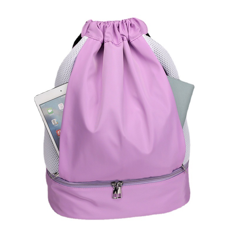 Dry-wet Separated Fitness Bag for Both Men Women Large Capacity Drawstring Closure Waterproof for Swimming Basketball Beach Use