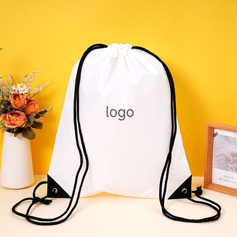 Polyester drawstring bag with custom logo, portable and waterproof, suitable for marathon races, 210D polyester drawstring bag.