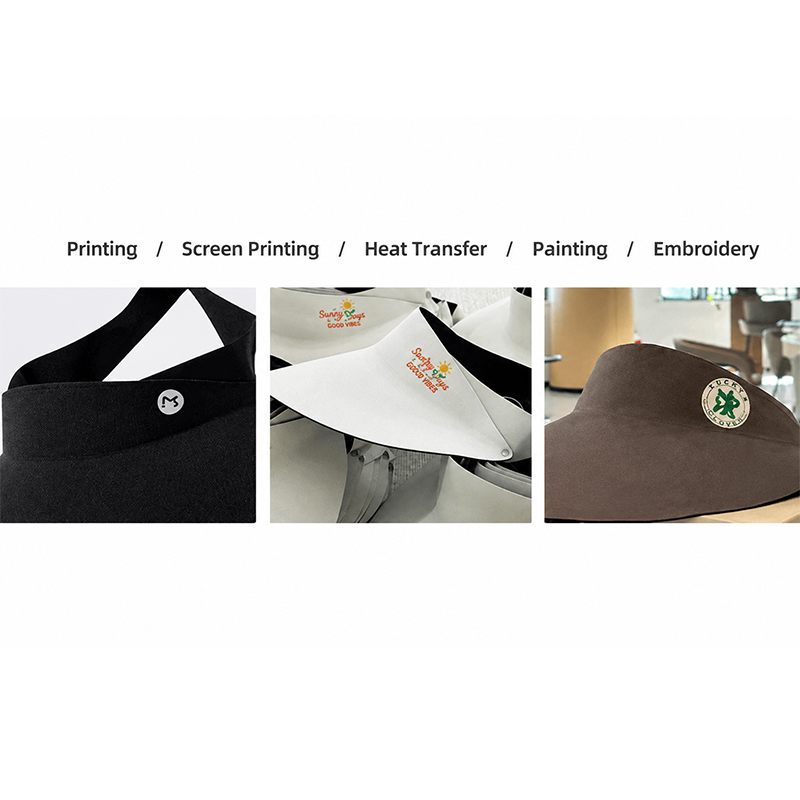 Custom-made sun hats with wide brims and logo printing, suitable for adults, outdoor use.