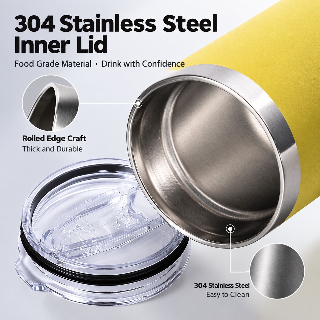 Stainless steel vacuum insulated mug with double lids and optional straw for direct drinking; portable car coffee mug.