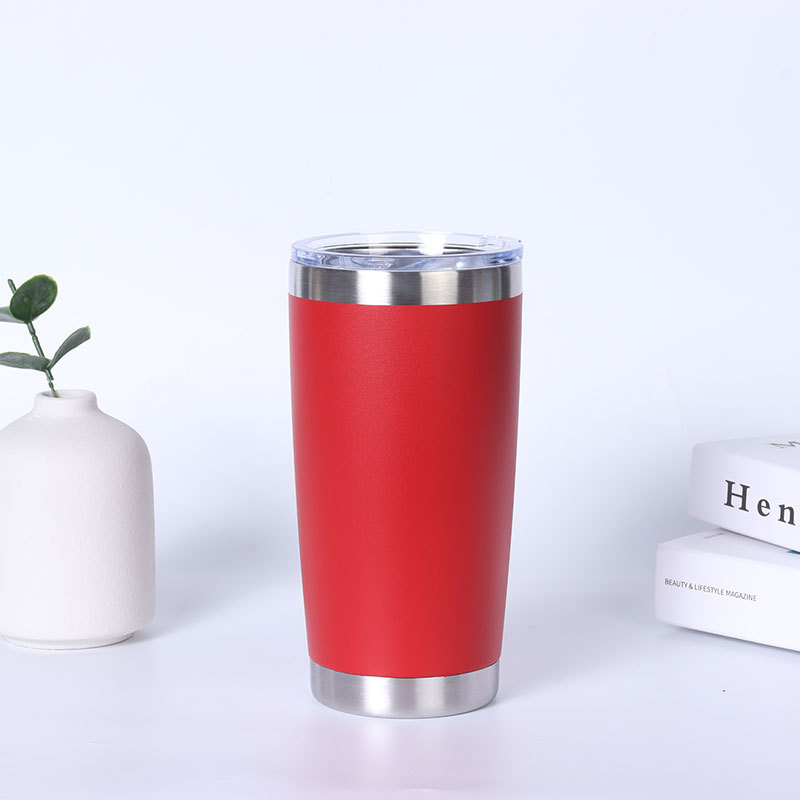 Stainless steel vacuum insulated mug with double lids and optional straw for direct drinking; portable car coffee mug.