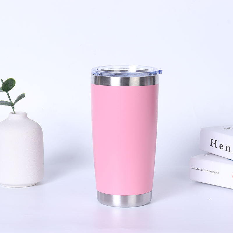 Stainless steel vacuum insulated mug with double lids and optional straw for direct drinking; portable car coffee mug.