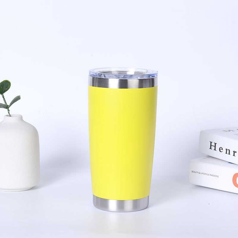 Stainless steel vacuum insulated mug with double lids and optional straw for direct drinking; portable car coffee mug.