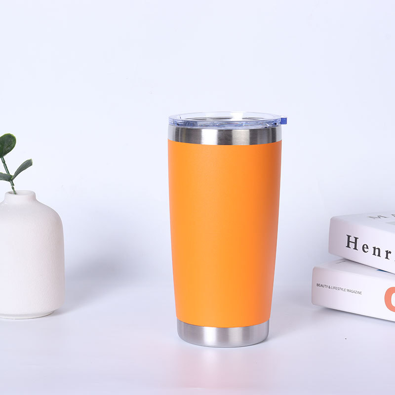 Stainless steel vacuum insulated mug with double lids and optional straw for direct drinking; portable car coffee mug.