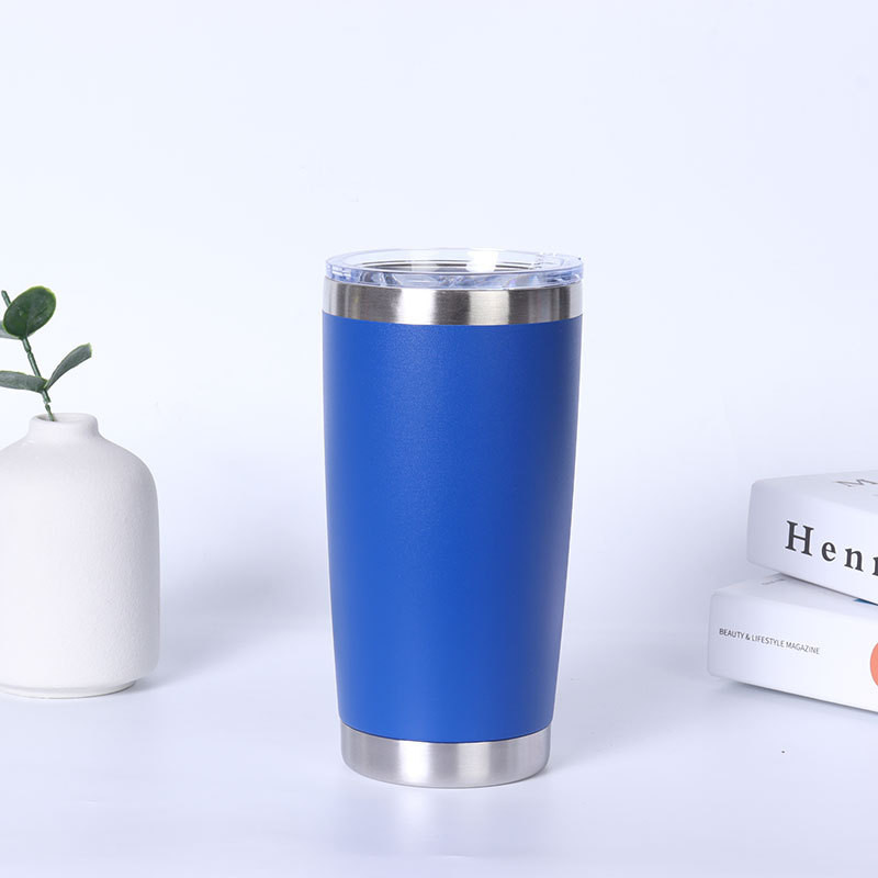 Stainless steel vacuum insulated mug with double lids and optional straw for direct drinking; portable car coffee mug.