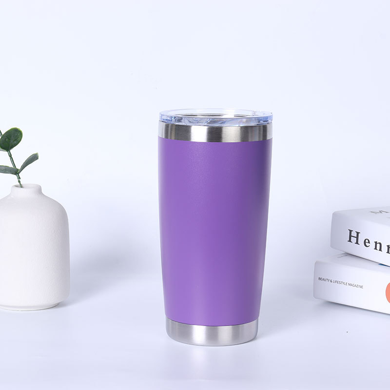 Stainless steel vacuum insulated mug with double lids and optional straw for direct drinking; portable car coffee mug.