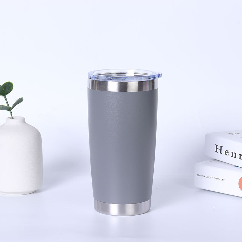 Stainless steel vacuum insulated mug with double lids and optional straw for direct drinking; portable car coffee mug.