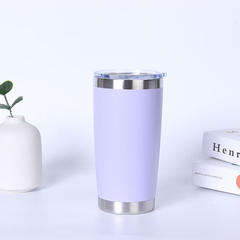 Stainless steel vacuum insulated mug with double lids and optional straw for direct drinking; portable car coffee mug.