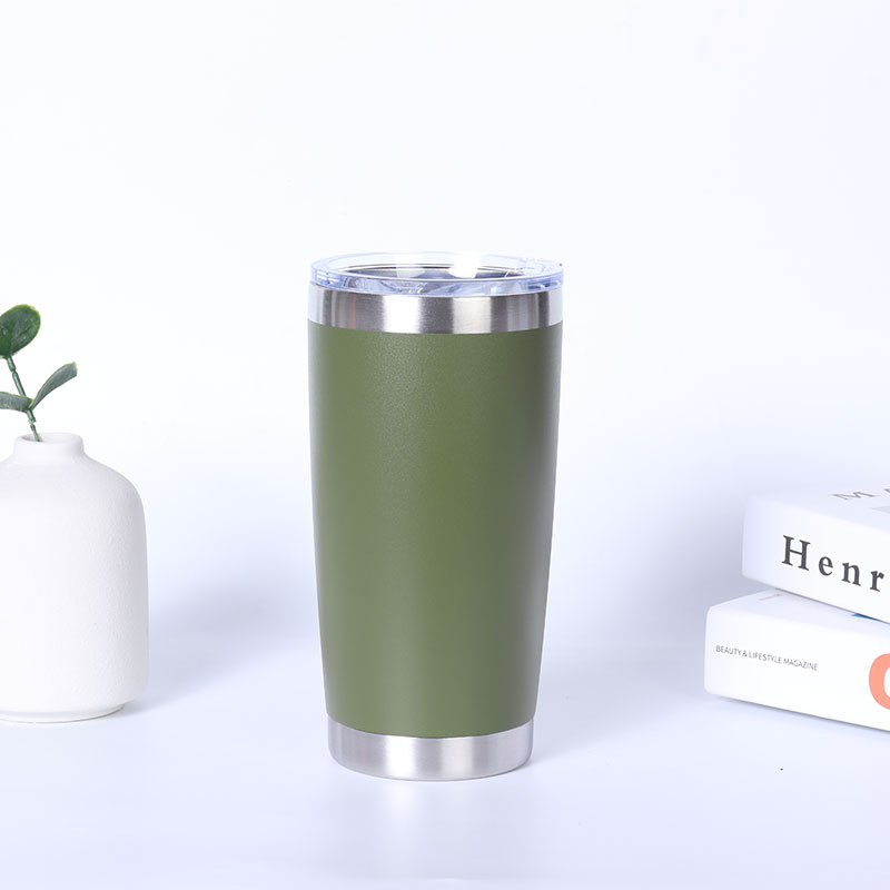 Stainless steel vacuum insulated mug with double lids and optional straw for direct drinking; portable car coffee mug.
