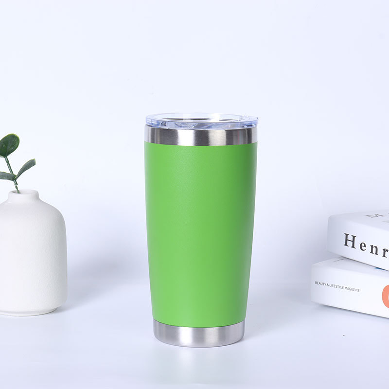 Stainless steel vacuum insulated mug with double lids and optional straw for direct drinking; portable car coffee mug.