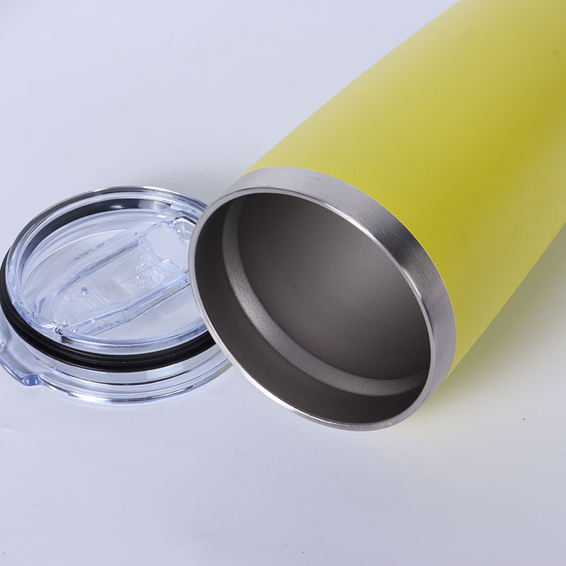 Stainless steel vacuum insulated mug with double lids and optional straw for direct drinking; portable car coffee mug.