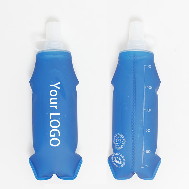 TPU Soft Folding BPA-Free Collapsible 250-500ml Hydration Flask for Running Hiking & Cycling