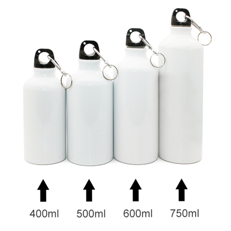 Heat transfer printing of sports water bottles, outdoor water bottles, aluminum bottles, sublimation coating, blank sports water bottles, logo, white, silver.