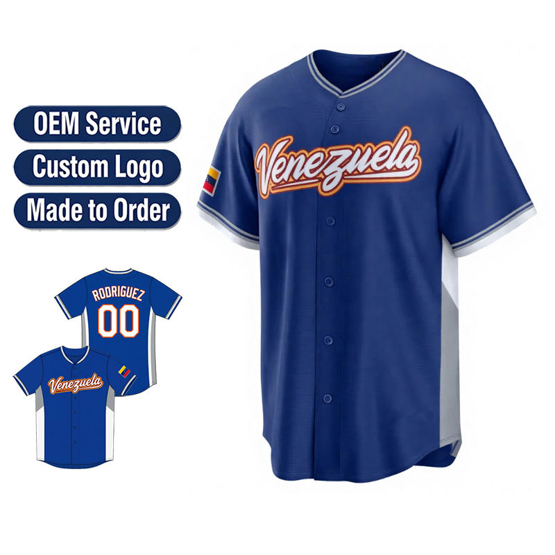 Custom Venezuela Baseball Jersey National Team Style Pinstripe Button-Down Personalized Teamwear Sublimation Mesh Baseball Shirt