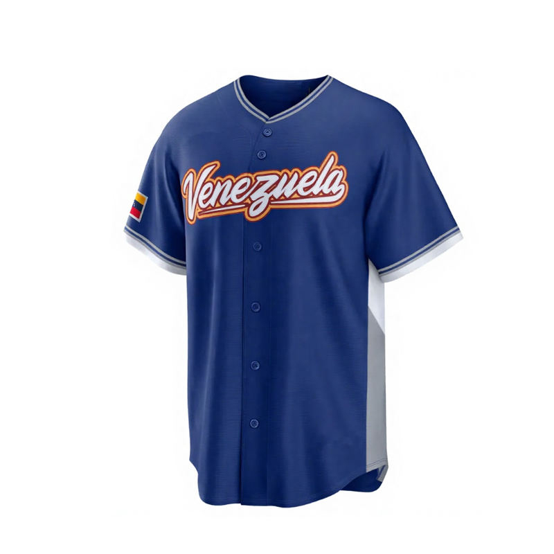 Custom Venezuela Baseball Jersey National Team Style Pinstripe Button-Down Personalized Teamwear Sublimation Mesh Baseball Shirt
