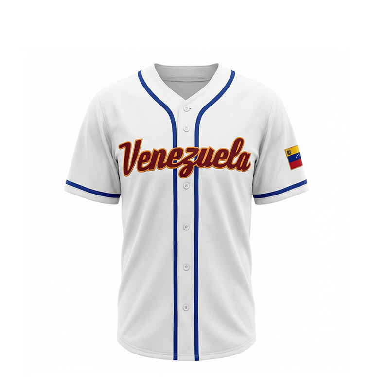 Custom Venezuela Baseball Jersey National Team Style Pinstripe Button-Down Personalized Teamwear Sublimation Mesh Baseball Shirt
