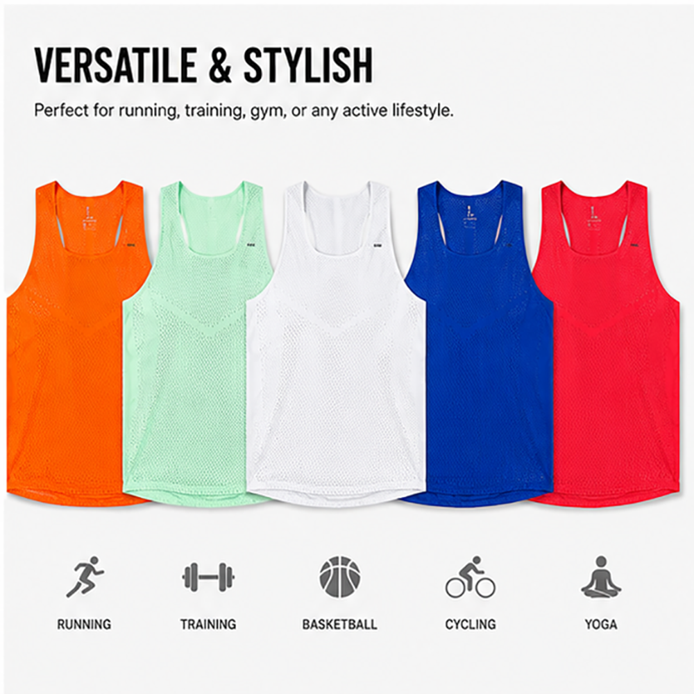 Quick Dry Mens and Women Seamless Vest Gym Fitness Sportswear with Custom Logo Breathable Polyester Marathon Running Tank Top