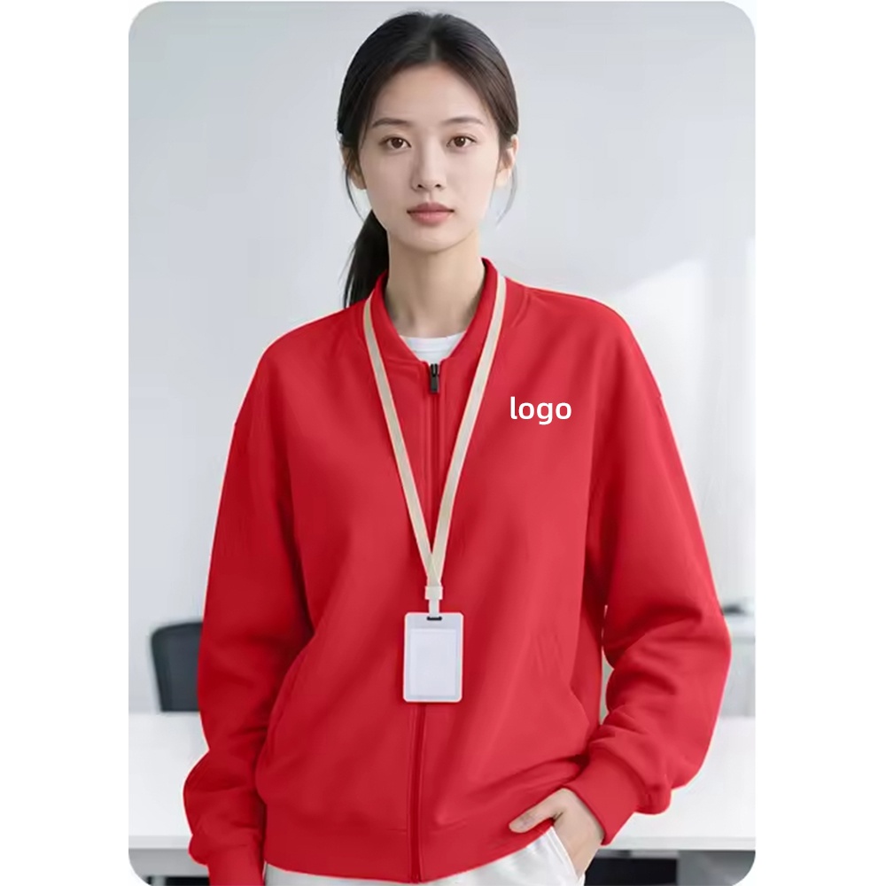 Winter Heavyweight 500gsm Embroidered Baseball Workwear Jacket Streetwear Vintage Stand O-Neck Zip up Sweatshirt for Corporate