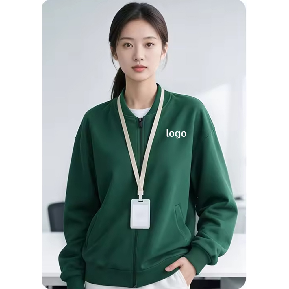 Winter Heavyweight 500gsm Embroidered Baseball Workwear Jacket Streetwear Vintage Stand O-Neck Zip up Sweatshirt for Corporate