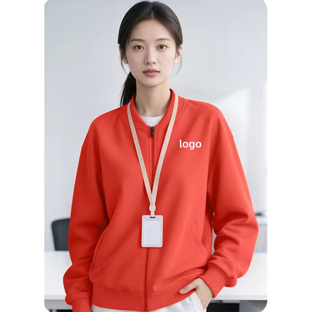 Winter Heavyweight 500gsm Embroidered Baseball Workwear Jacket Streetwear Vintage Stand O-Neck Zip up Sweatshirt for Corporate