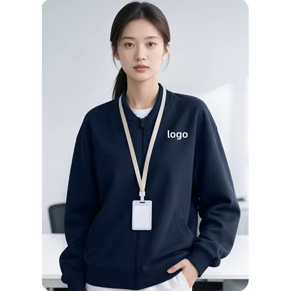 Winter Heavyweight 500gsm Embroidered Baseball Workwear Jacket Streetwear Vintage Stand O-Neck Zip up Sweatshirt for Corporate
