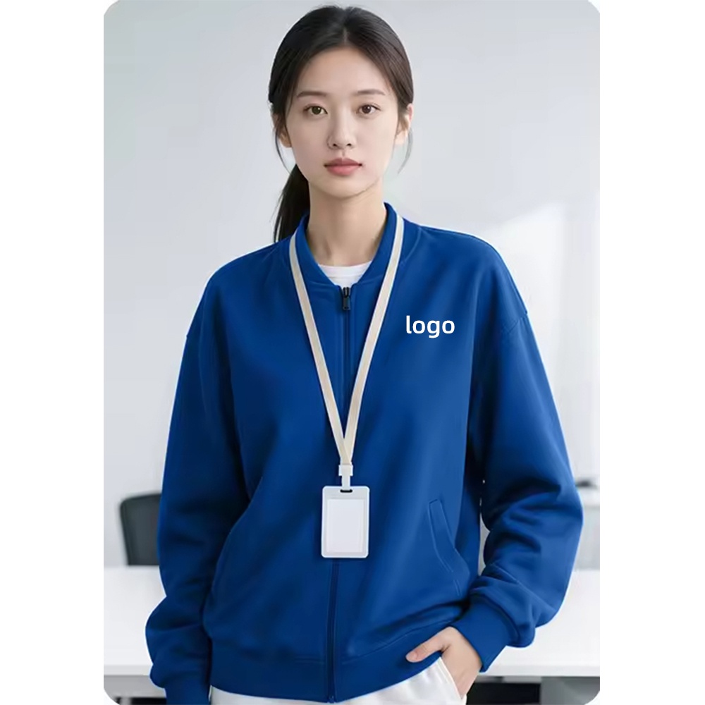 Winter Heavyweight 500gsm Embroidered Baseball Workwear Jacket Streetwear Vintage Stand O-Neck Zip up Sweatshirt for Corporate